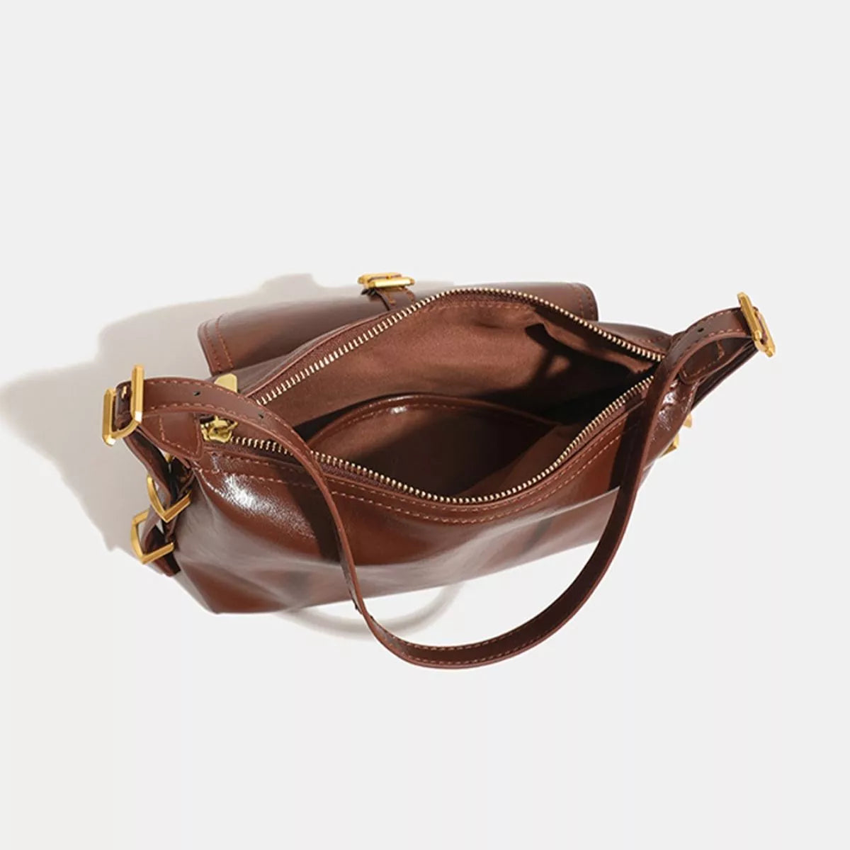 NOLVIYA Vintage PU Leather Shoulder Bag with Buckle Detail - product image 5