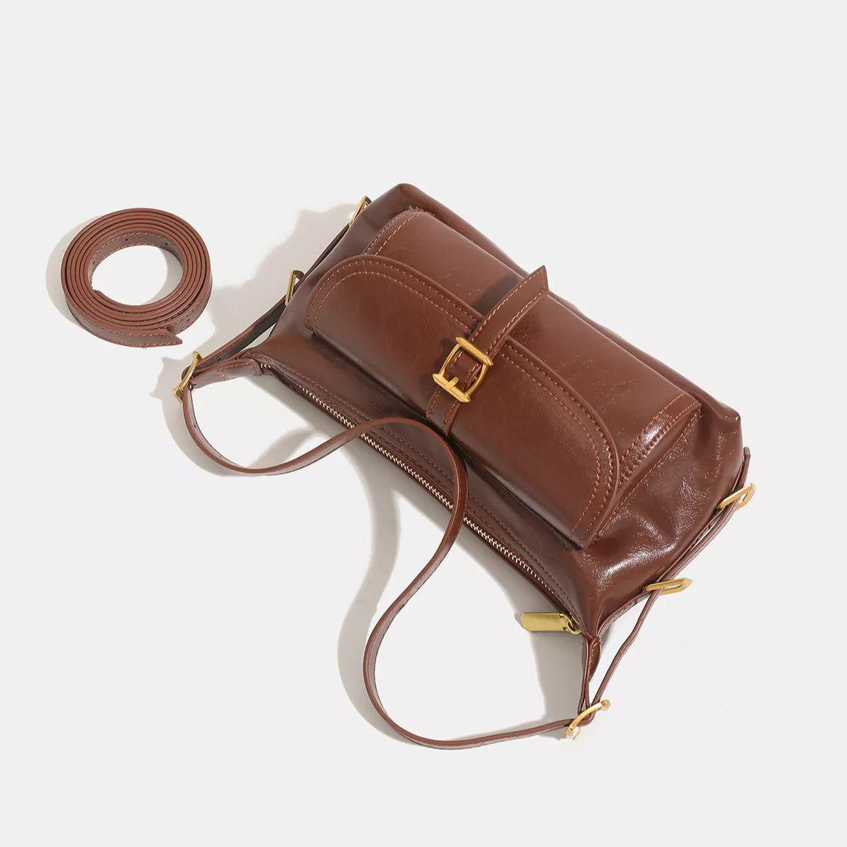 NOLVIYA Vintage PU Leather Shoulder Bag with Buckle Detail - product image 4