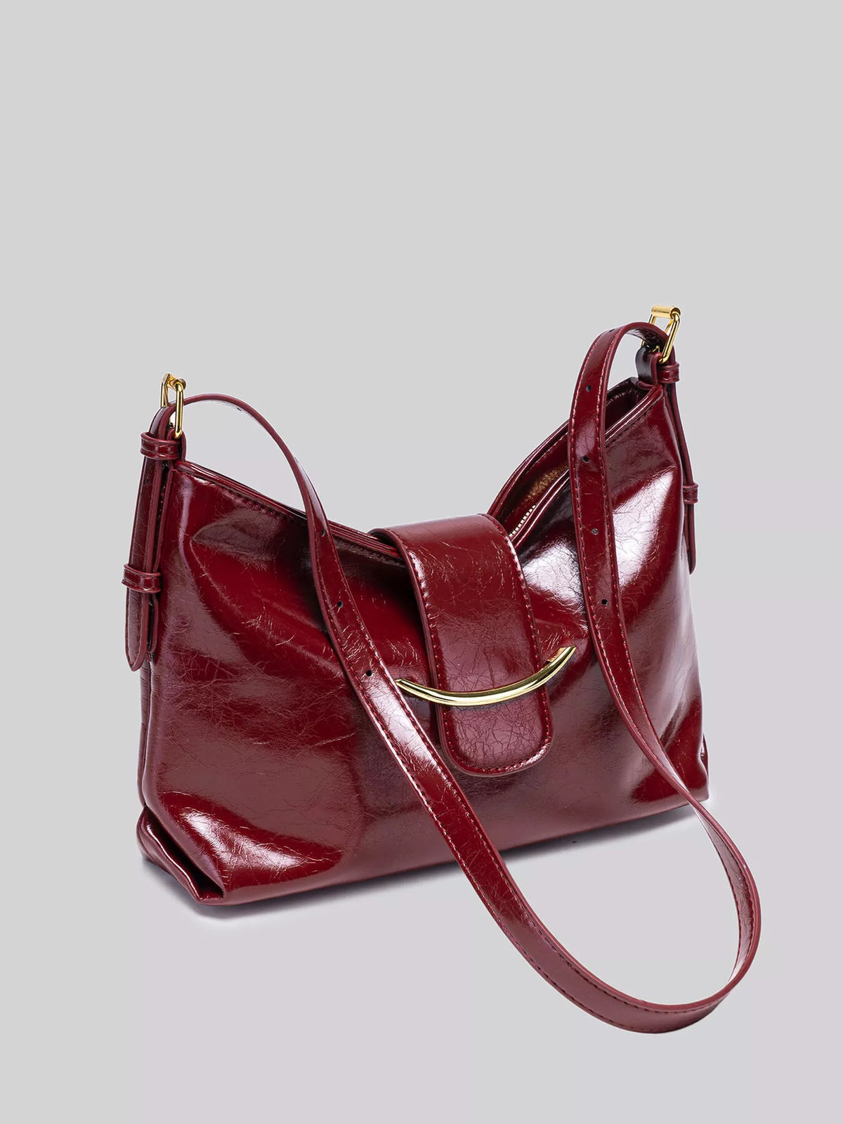 NOLVIYA Glossy PU Leather Shoulder Bag with Gold Accent - product image 5