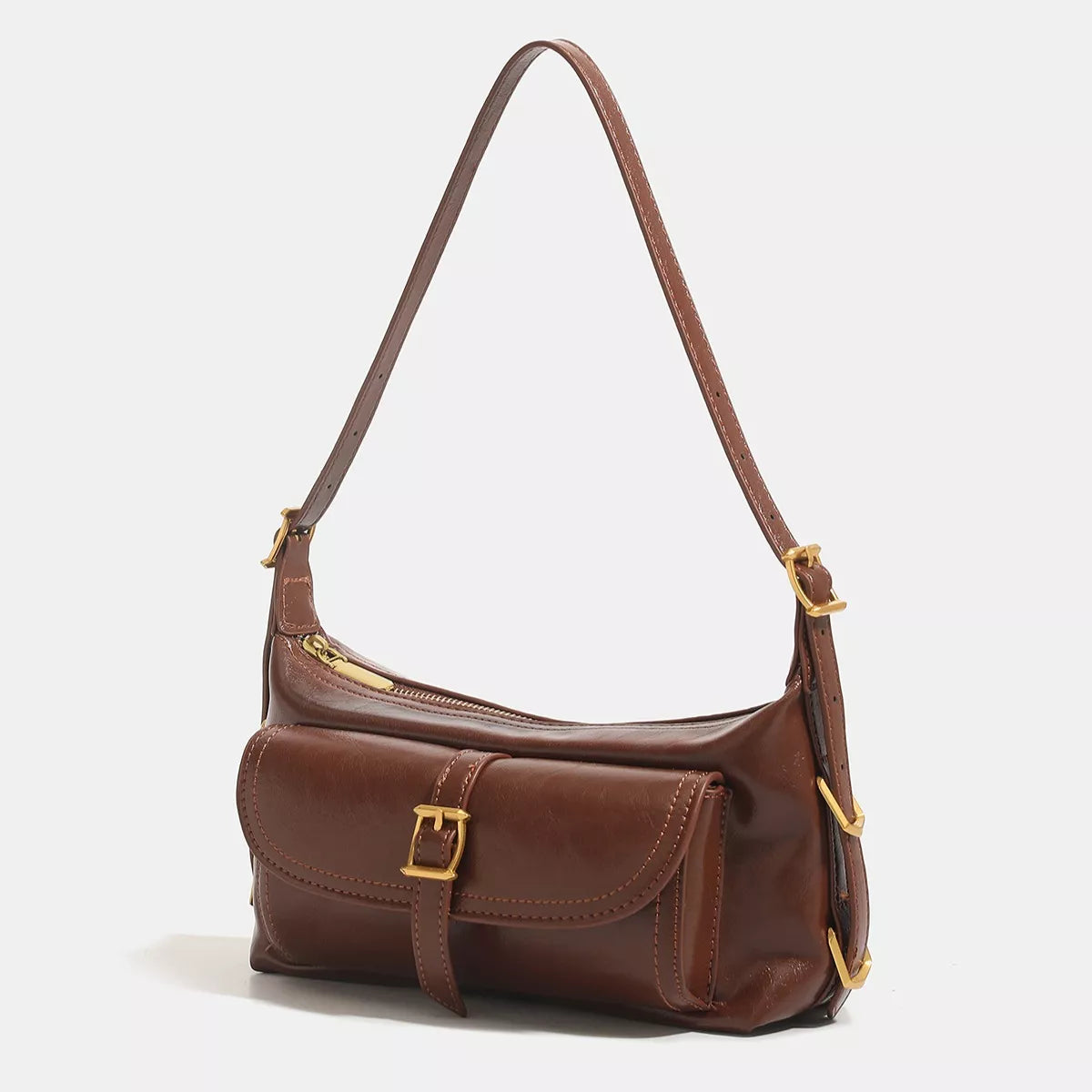 NOLVIYA Vintage PU Leather Shoulder Bag with Buckle Detail - product image 2