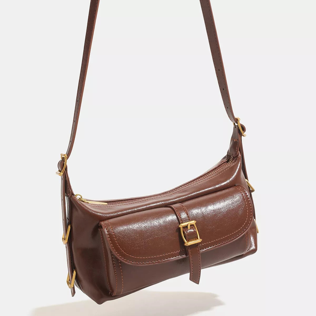 NOLVIYA Vintage PU Leather Shoulder Bag with Buckle Detail - product image 3